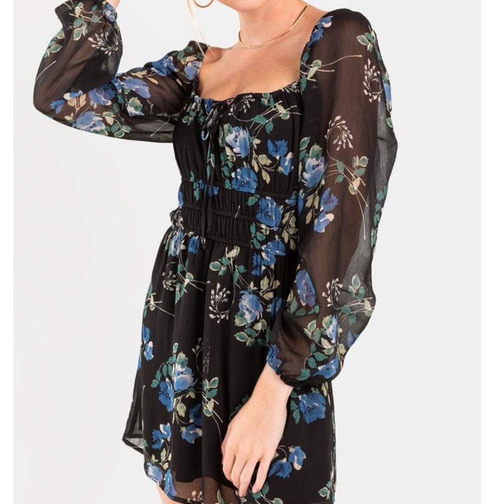 GERY FLORAL SMOCKED MINI DRESS